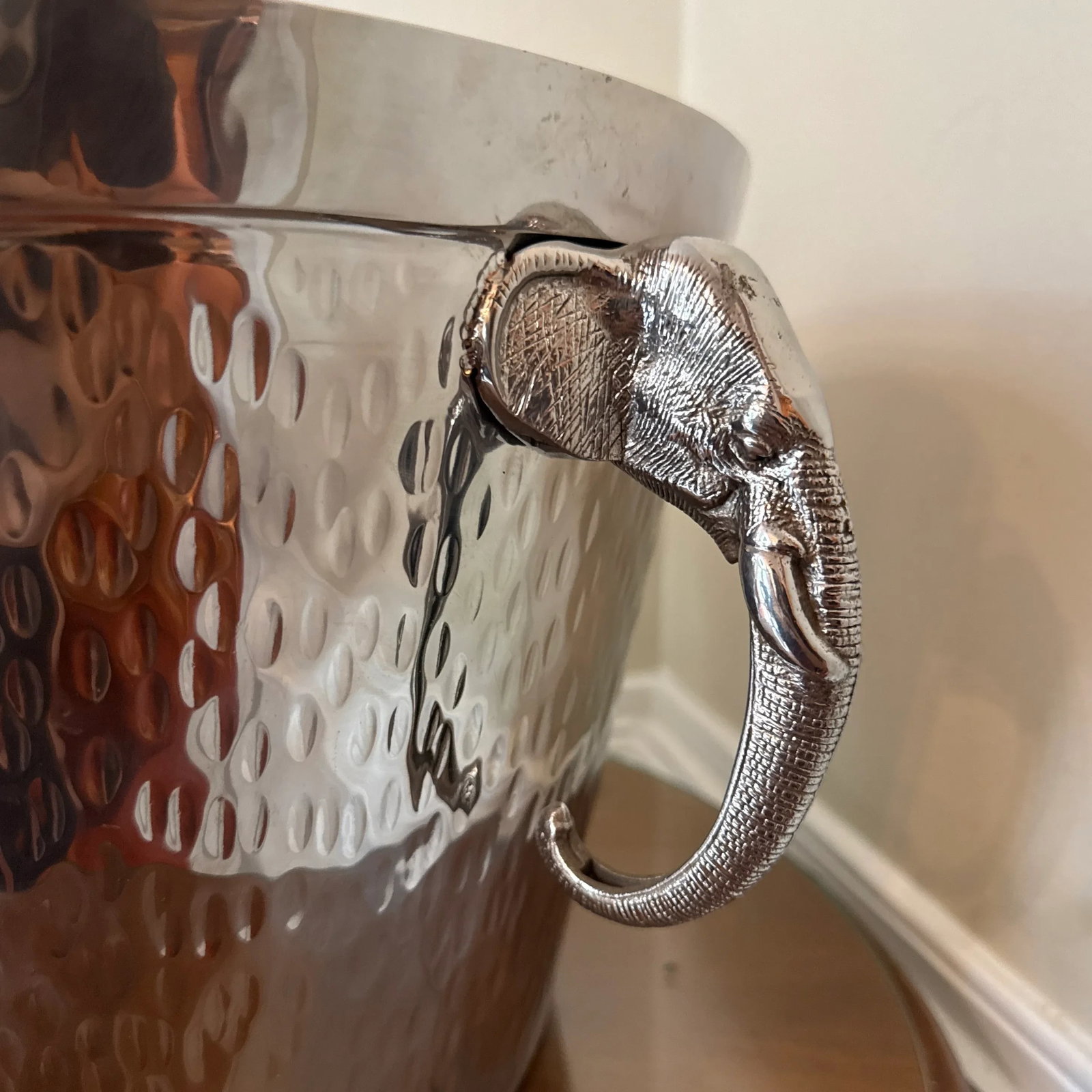 Vintage Elephant Hammered Stainless Steel Ice Bucket - 7