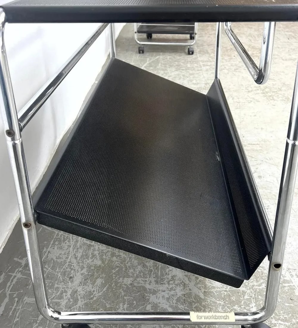 Swedish Modern Industrial Steel Rolling Low Self Table Shelving, 1970s, Labelled. - 3