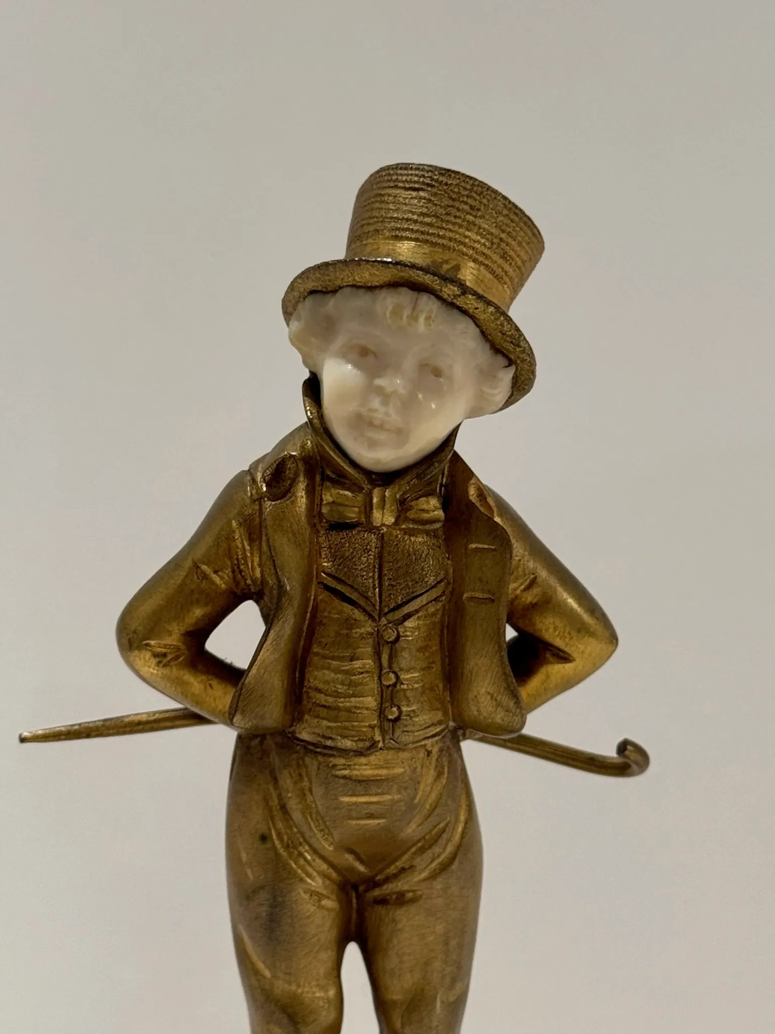Antique Georges Omerth Gilt Bronze & Alabaster Figural Sculpture – Boy in Top Hat - 2