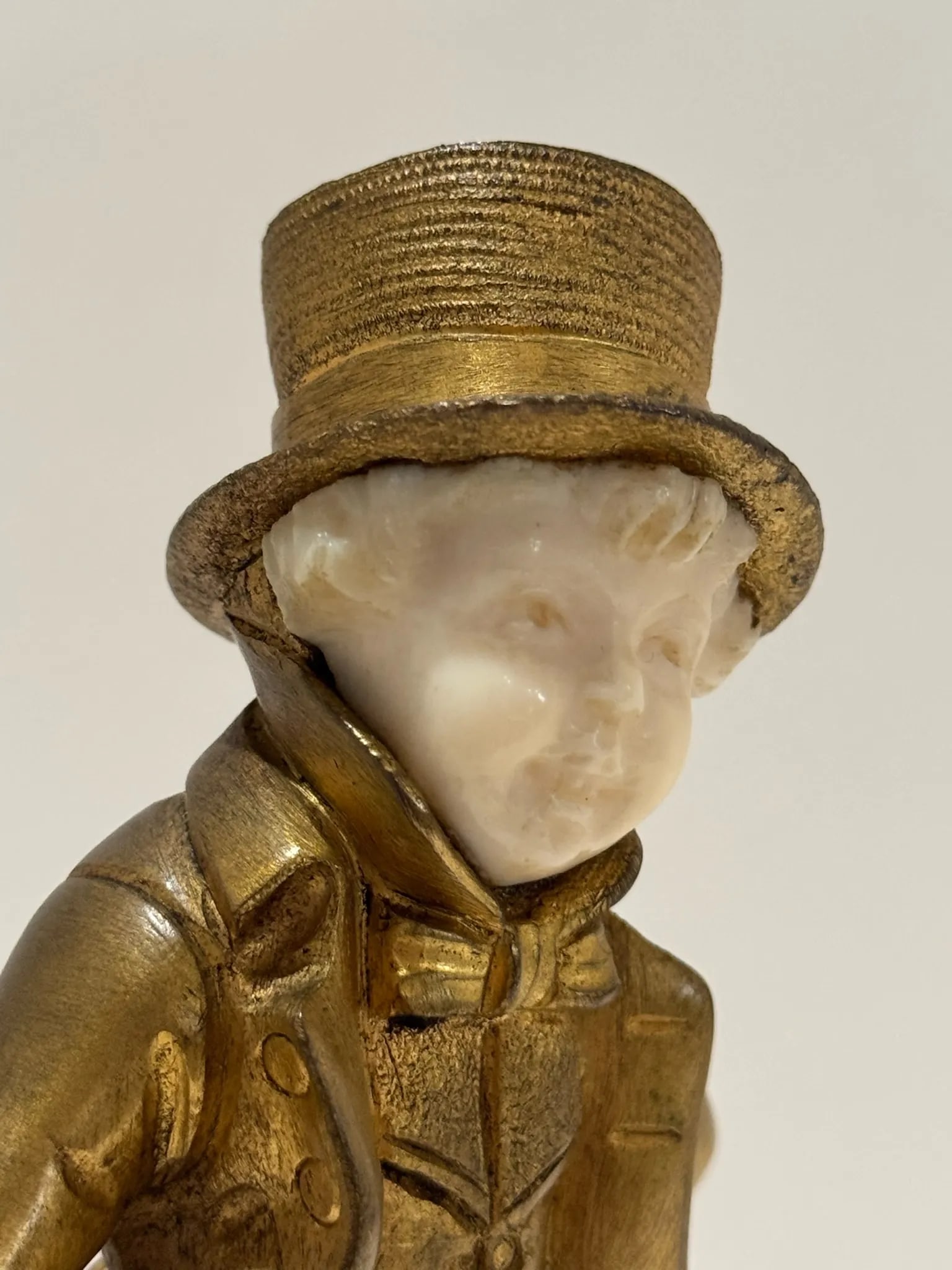 Antique Georges Omerth Gilt Bronze & Alabaster Figural Sculpture – Boy in Top Hat - 3