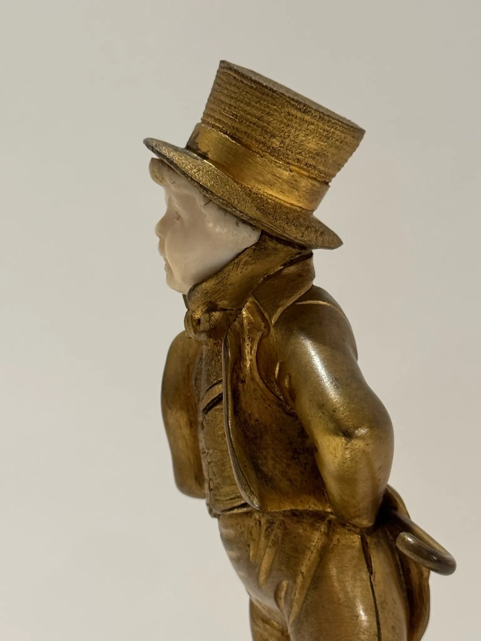 Antique Georges Omerth Gilt Bronze & Alabaster Figural Sculpture – Boy in Top Hat - 5