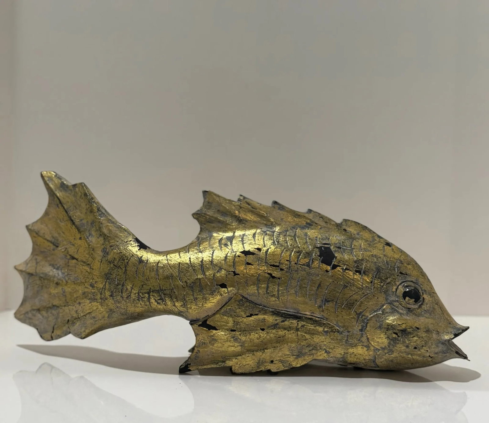 Pair of Vintage Oversized Hand-Carved Gilded Wooden Koi Fish - 2
