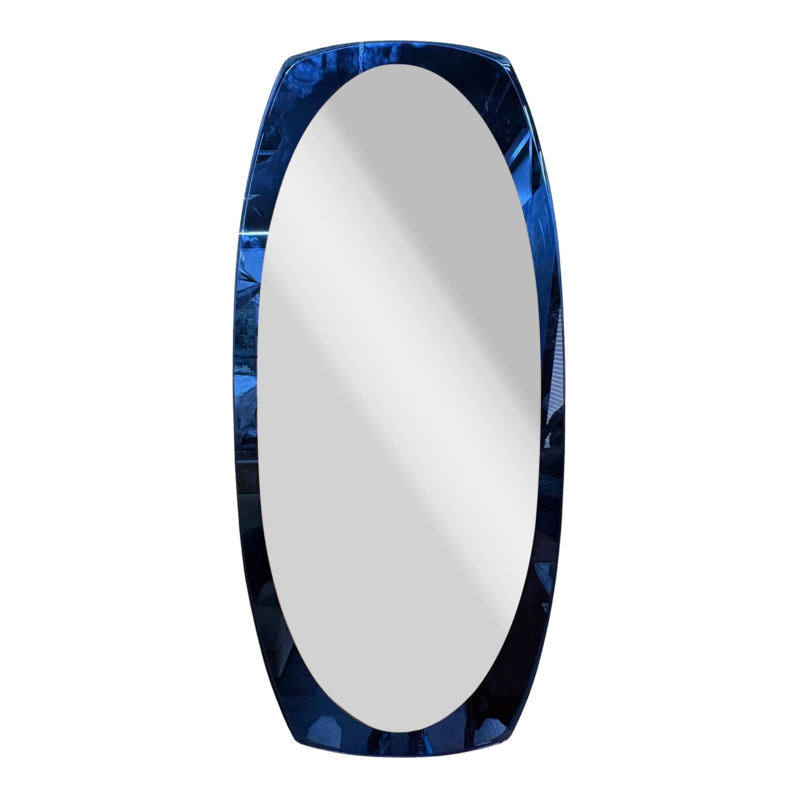 Large 1960s Fontana Arte Inspired Blue Beveled Mirror (1 of 8)