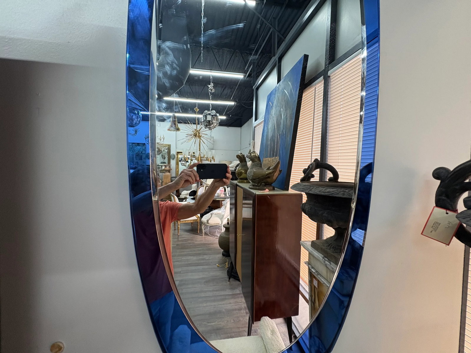 Large 1960s Fontana Arte Inspired Blue Beveled Mirror - 2