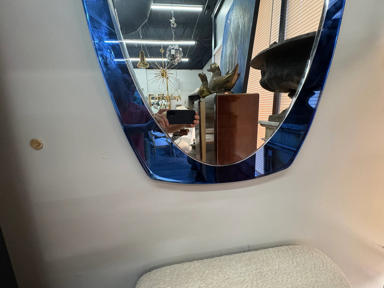 Large 1960s Fontana Arte Inspired Blue Beveled Mirror - 3