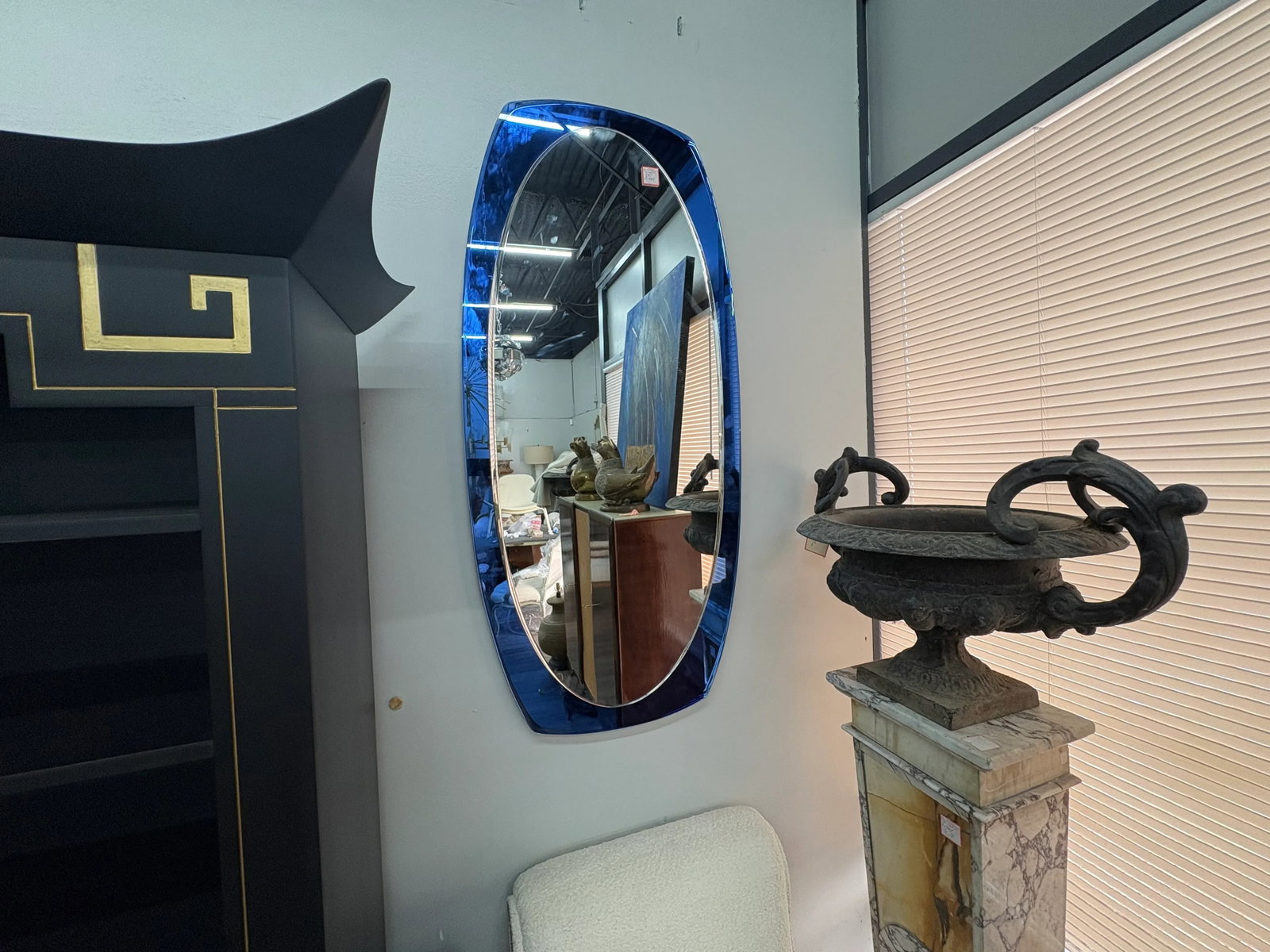 Large 1960s Fontana Arte Inspired Blue Beveled Mirror - 5