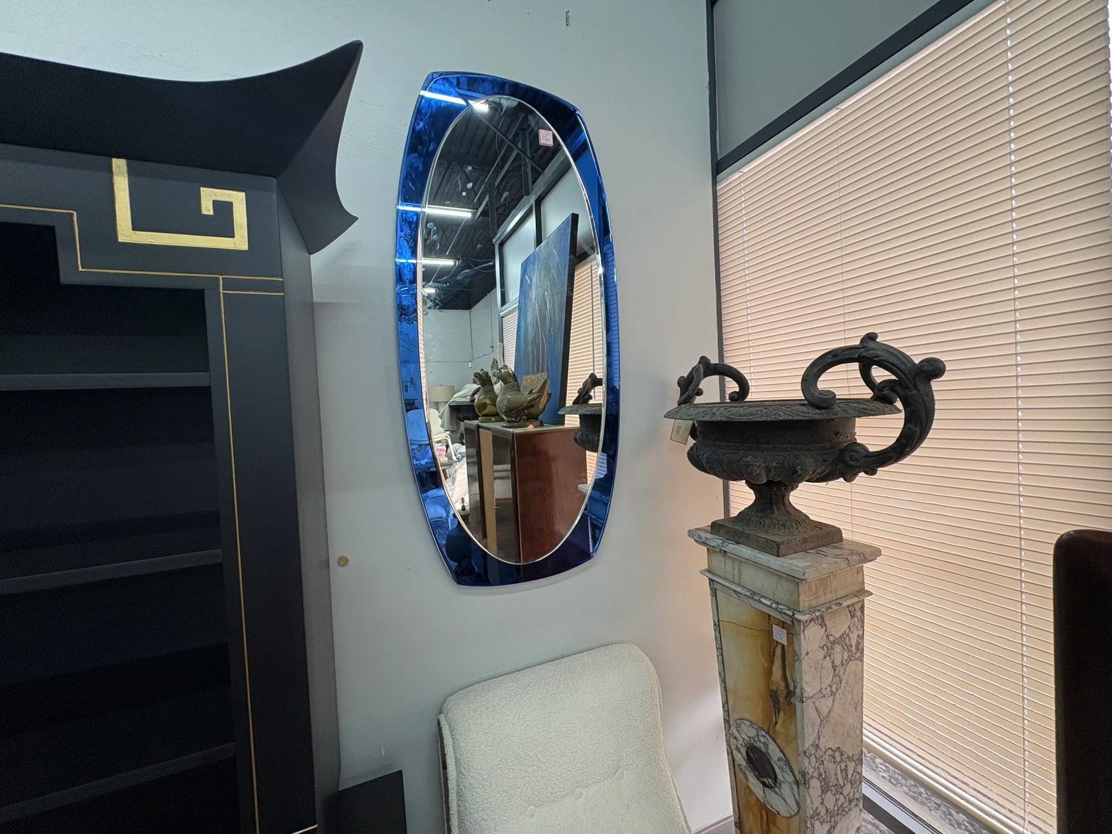Large 1960s Fontana Arte Inspired Blue Beveled Mirror - 6