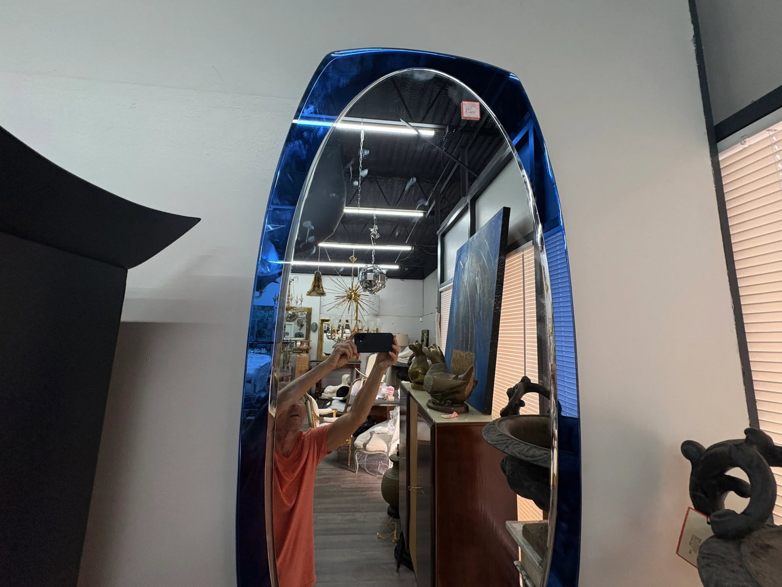 Large 1960s Fontana Arte Inspired Blue Beveled Mirror - 7