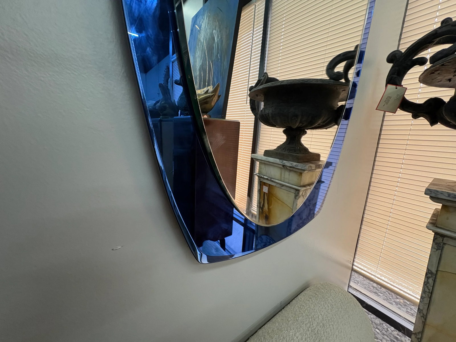 Large 1960s Fontana Arte Inspired Blue Beveled Mirror - 8