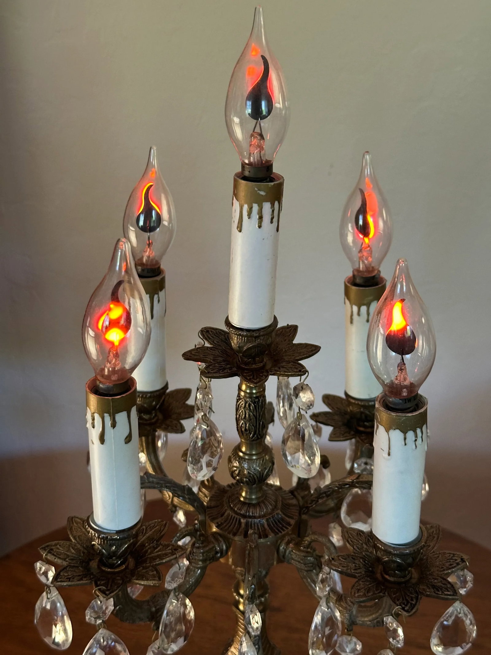 Vintage Spanish Brass & Crystal Candelabra Lamp - 3