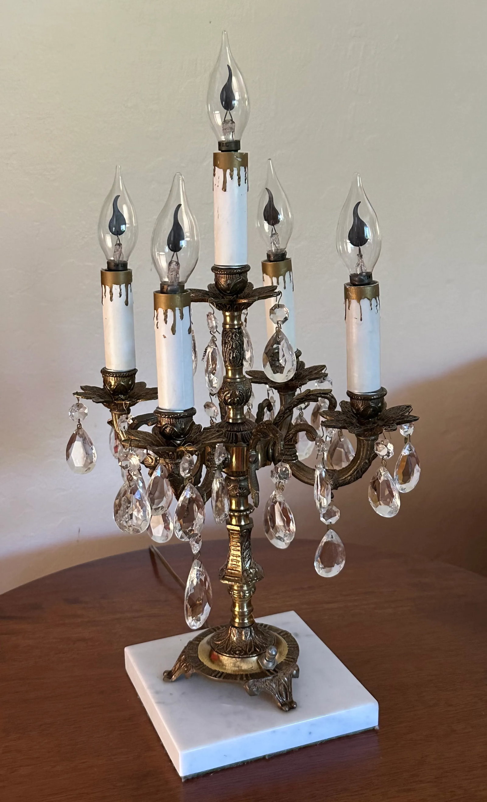 Vintage Spanish Brass & Crystal Candelabra Lamp - 5