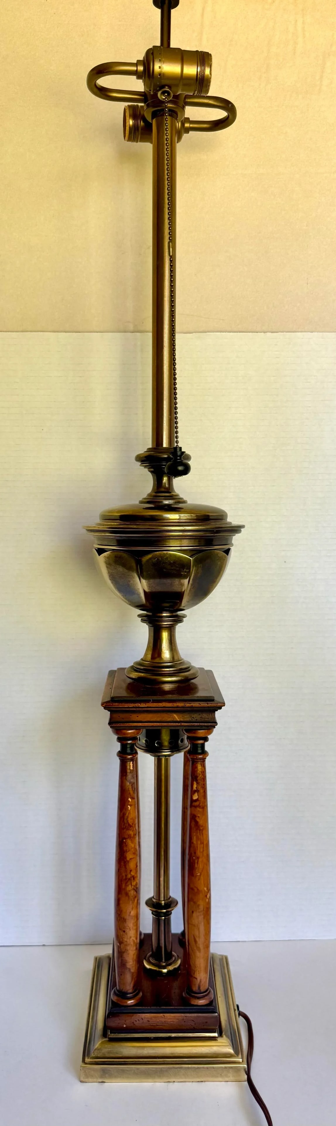 Vintage Stiffel Neoclassical Regency Brass and Wood Column Table Lamp - 11