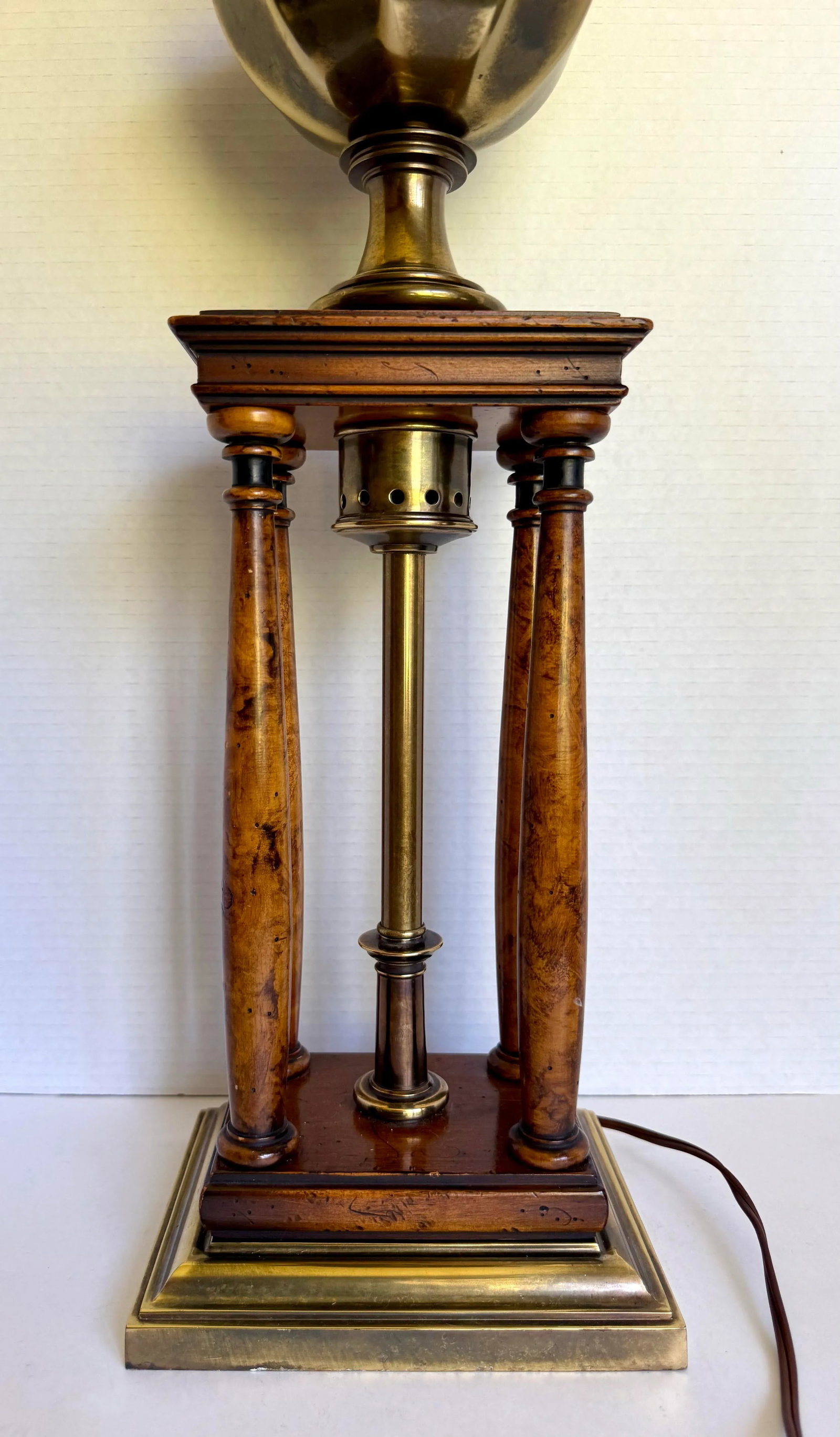 Vintage Stiffel Neoclassical Regency Brass and Wood Column Table Lamp - 12