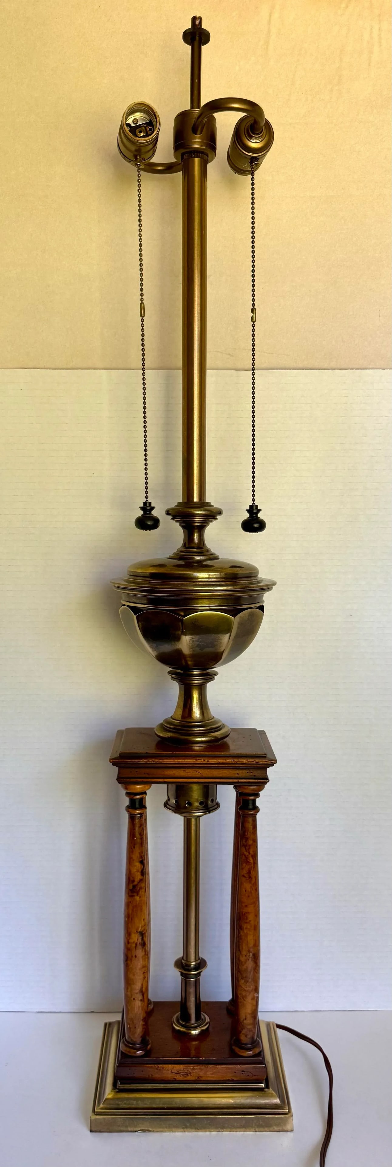 Vintage Stiffel Neoclassical Regency Brass and Wood Column Table Lamp - 2