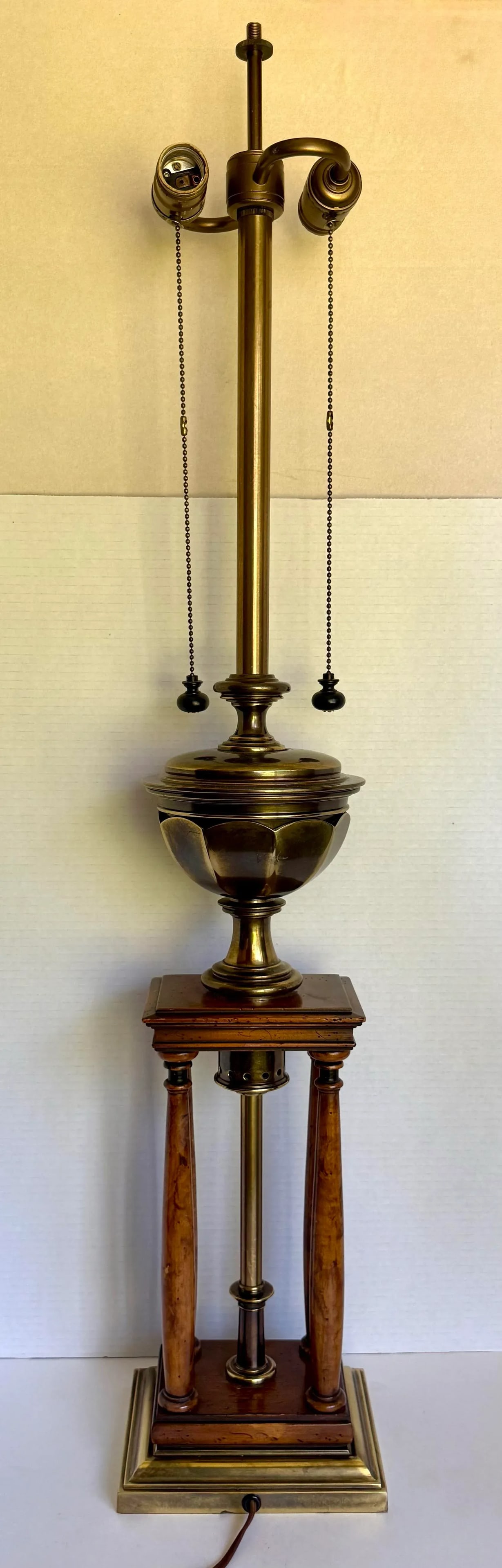 Vintage Stiffel Neoclassical Regency Brass and Wood Column Table Lamp - 9