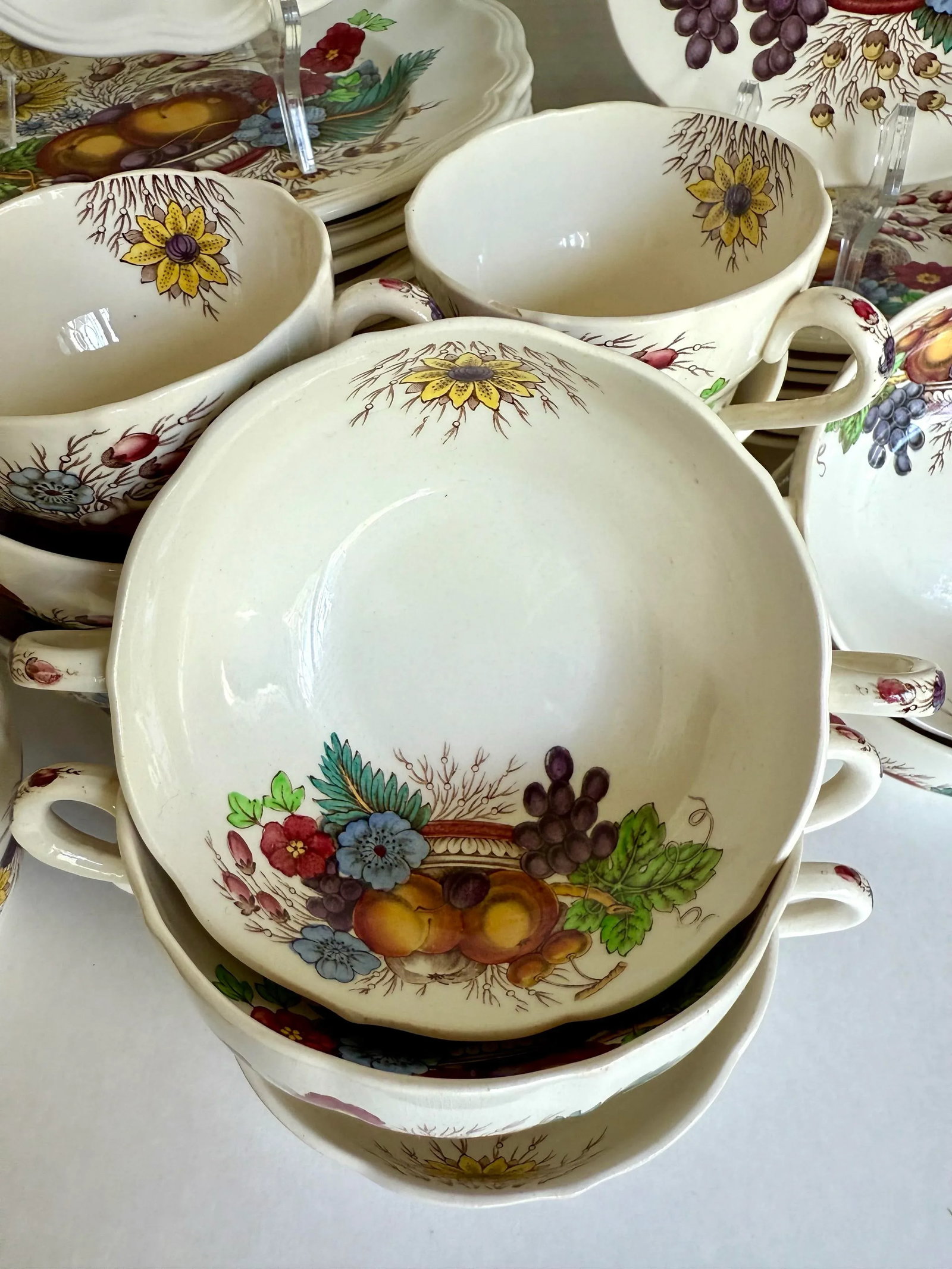 English Spode "Reynolds" Flowers and Fruit Dinnerware Set - 57 Pieces - 6
