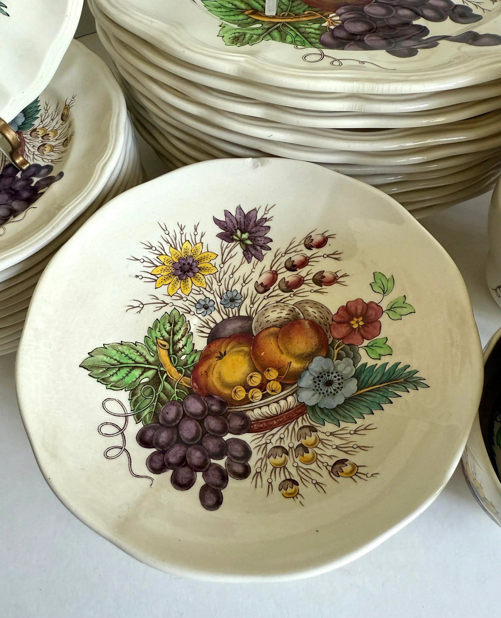 English Spode "Reynolds" Flowers and Fruit Dinnerware Set - 57 Pieces - 7