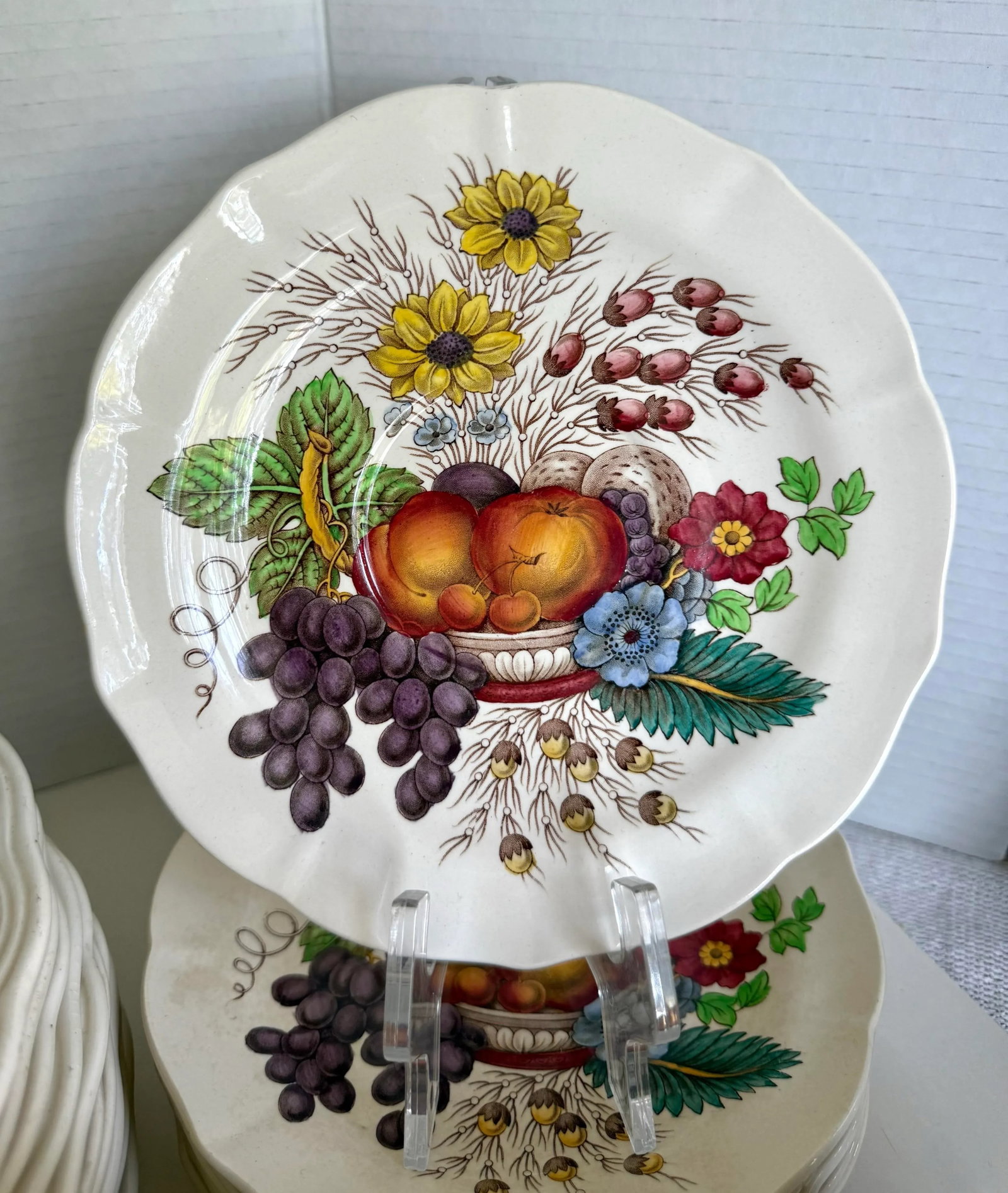 English Spode "Reynolds" Flowers and Fruit Dinnerware Set - 57 Pieces - 8