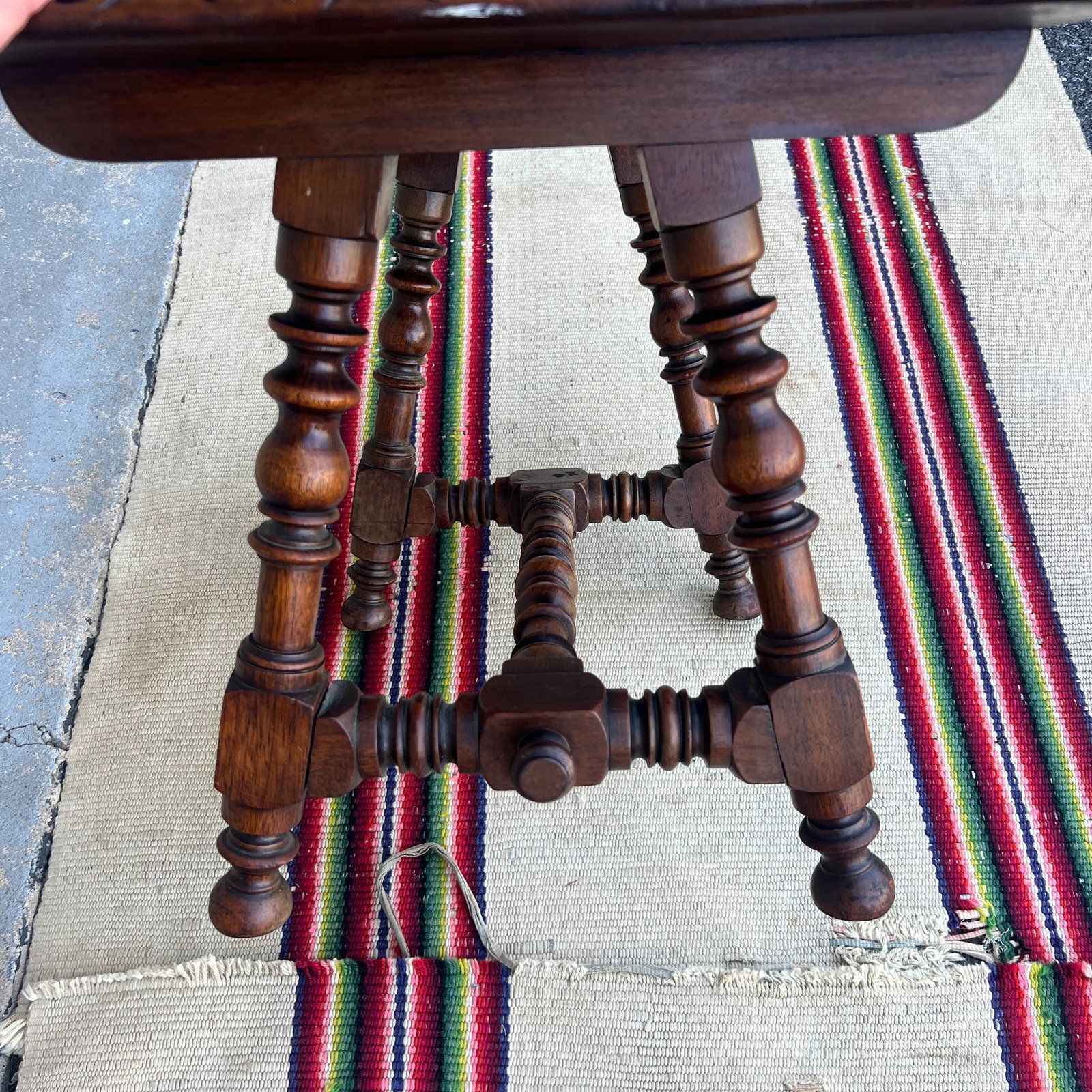 Antique Walnut William and Mary Style Turned Leg Small Sized Side Table, Circa 1920's - 6