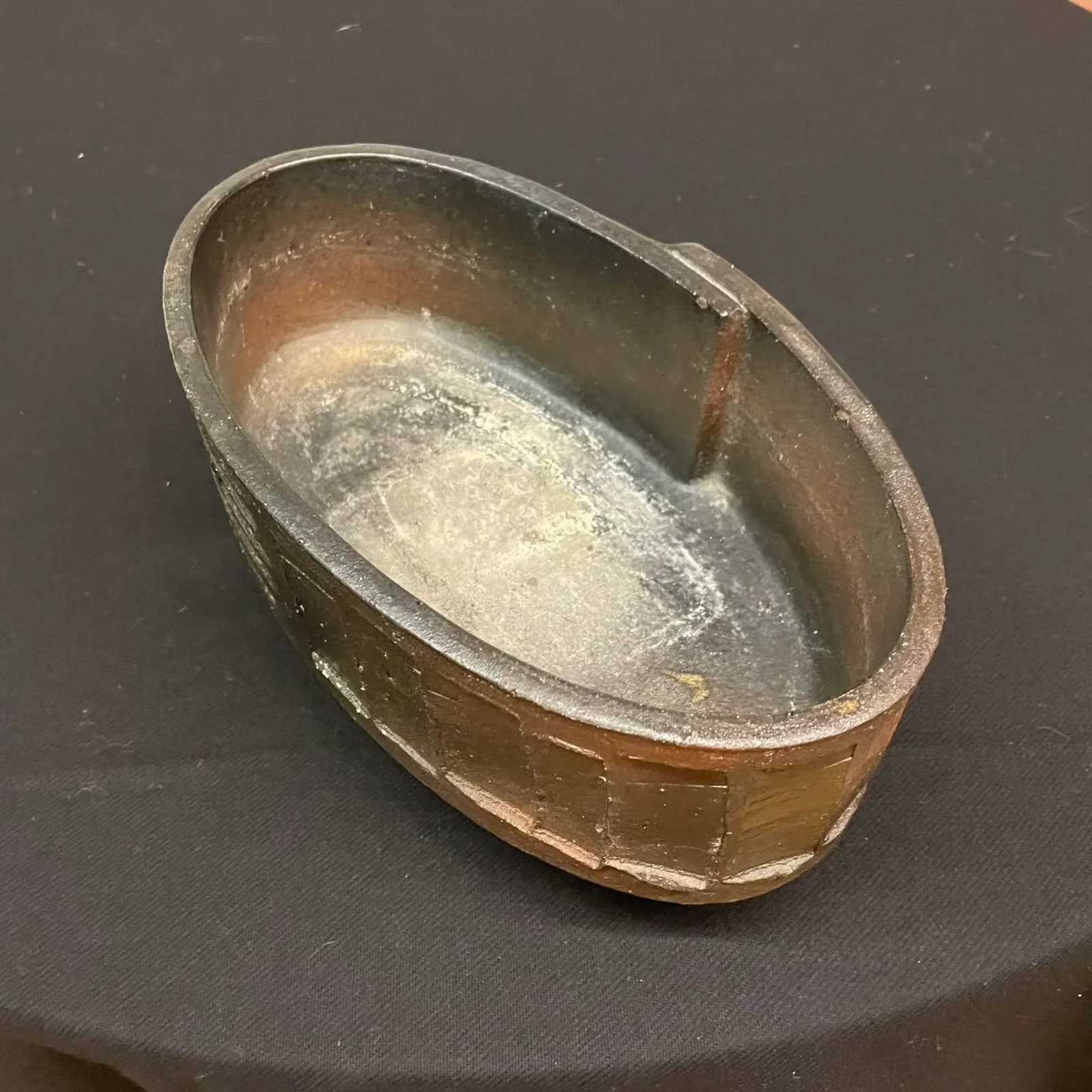 Oval Japanese Ikebana Planter, Footed Stoneware Vessel, Mid-20th Century - 10