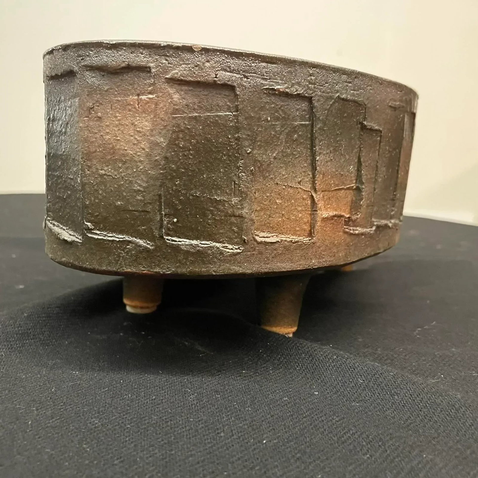 Oval Japanese Ikebana Planter, Footed Stoneware Vessel, Mid-20th Century - 11