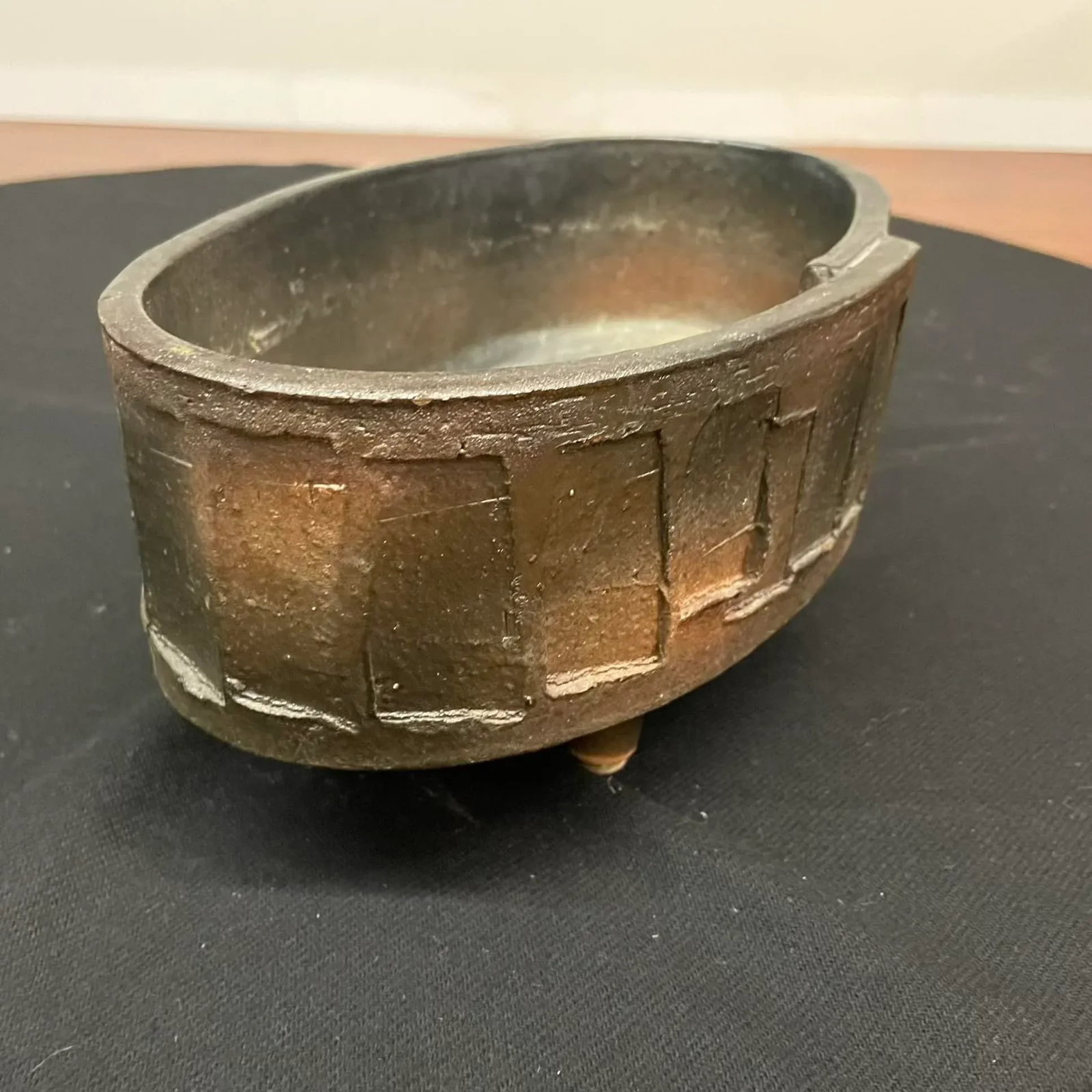 Oval Japanese Ikebana Planter, Footed Stoneware Vessel, Mid-20th Century - 12