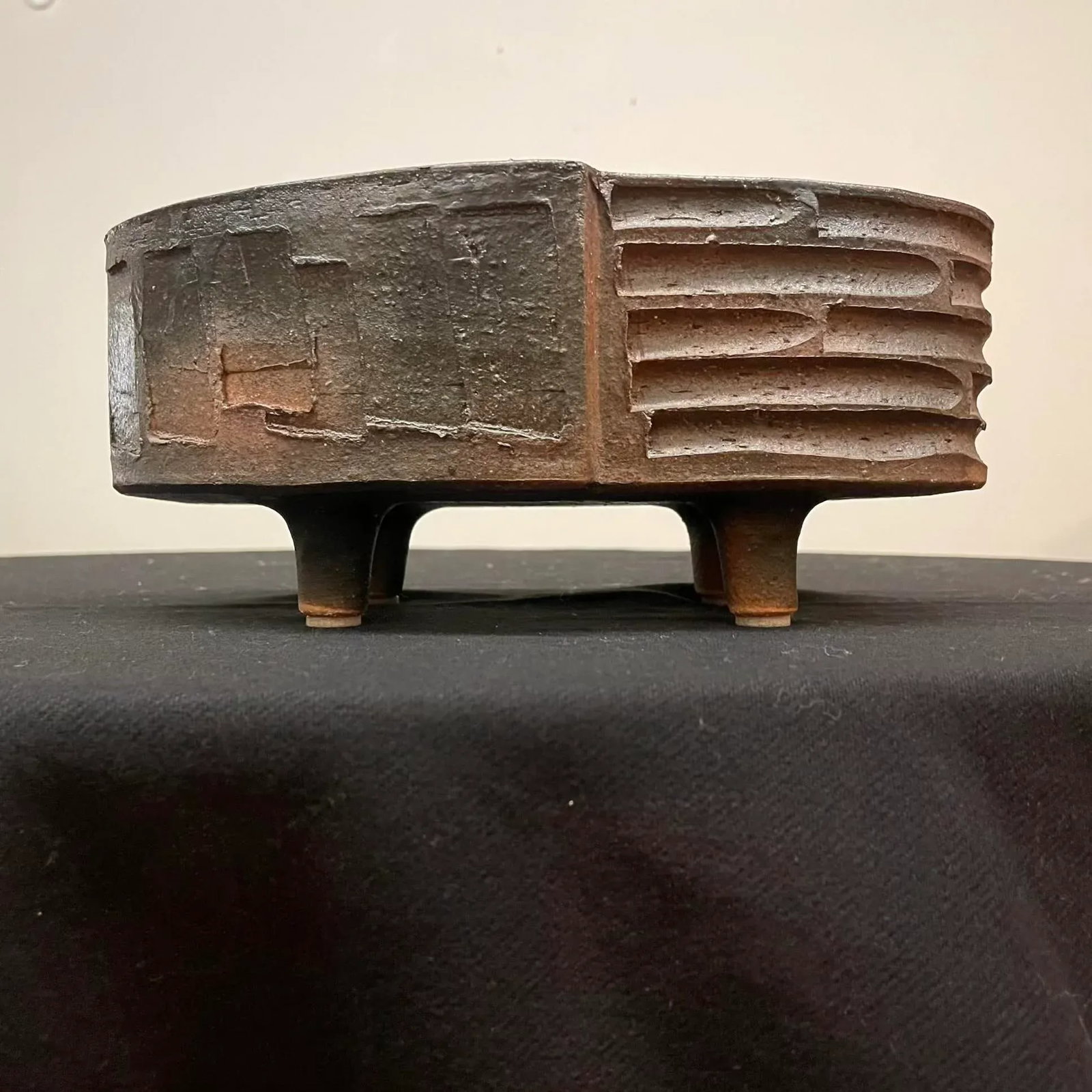 Oval Japanese Ikebana Planter, Footed Stoneware Vessel, Mid-20th Century - 13