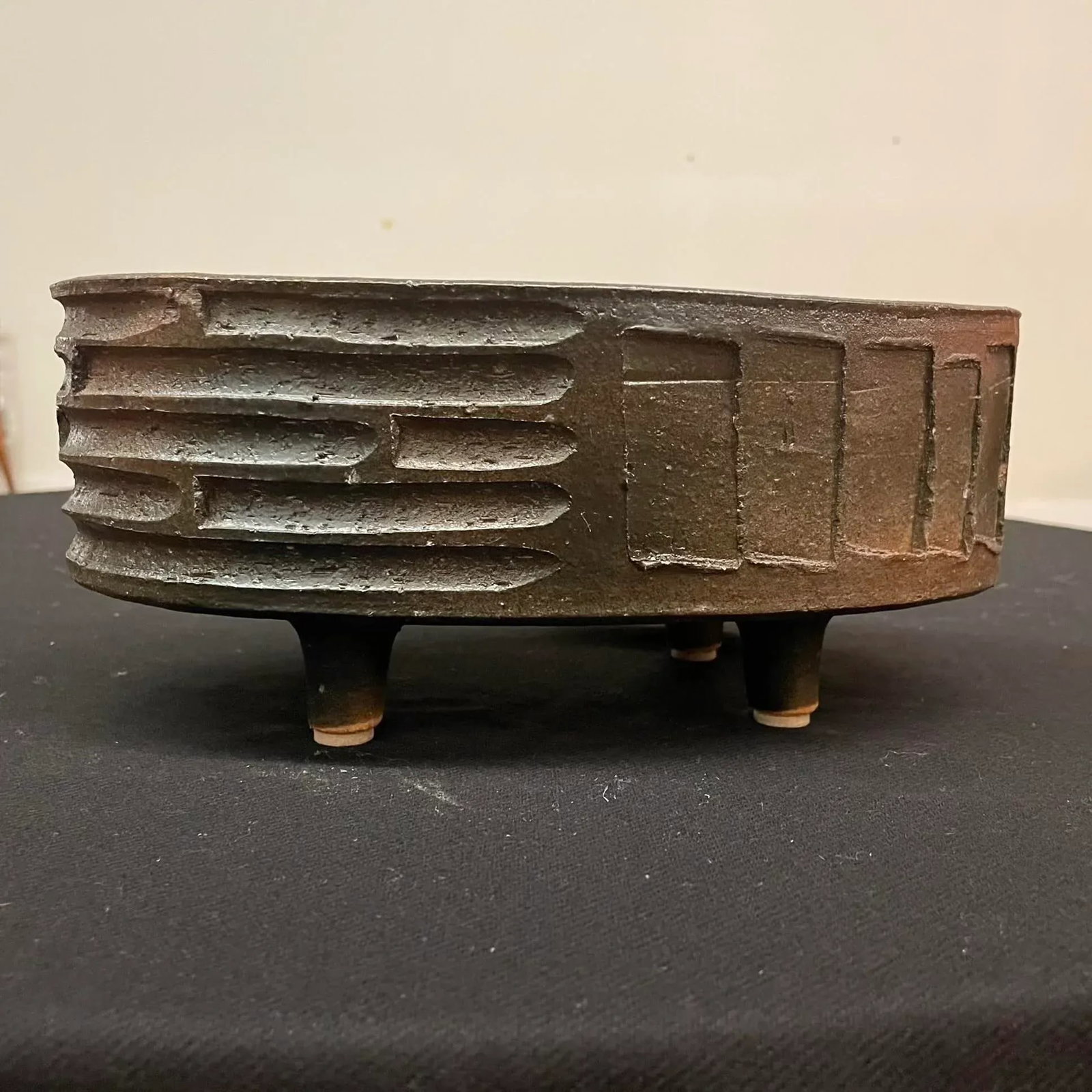 Oval Japanese Ikebana Planter, Footed Stoneware Vessel, Mid-20th Century - 2