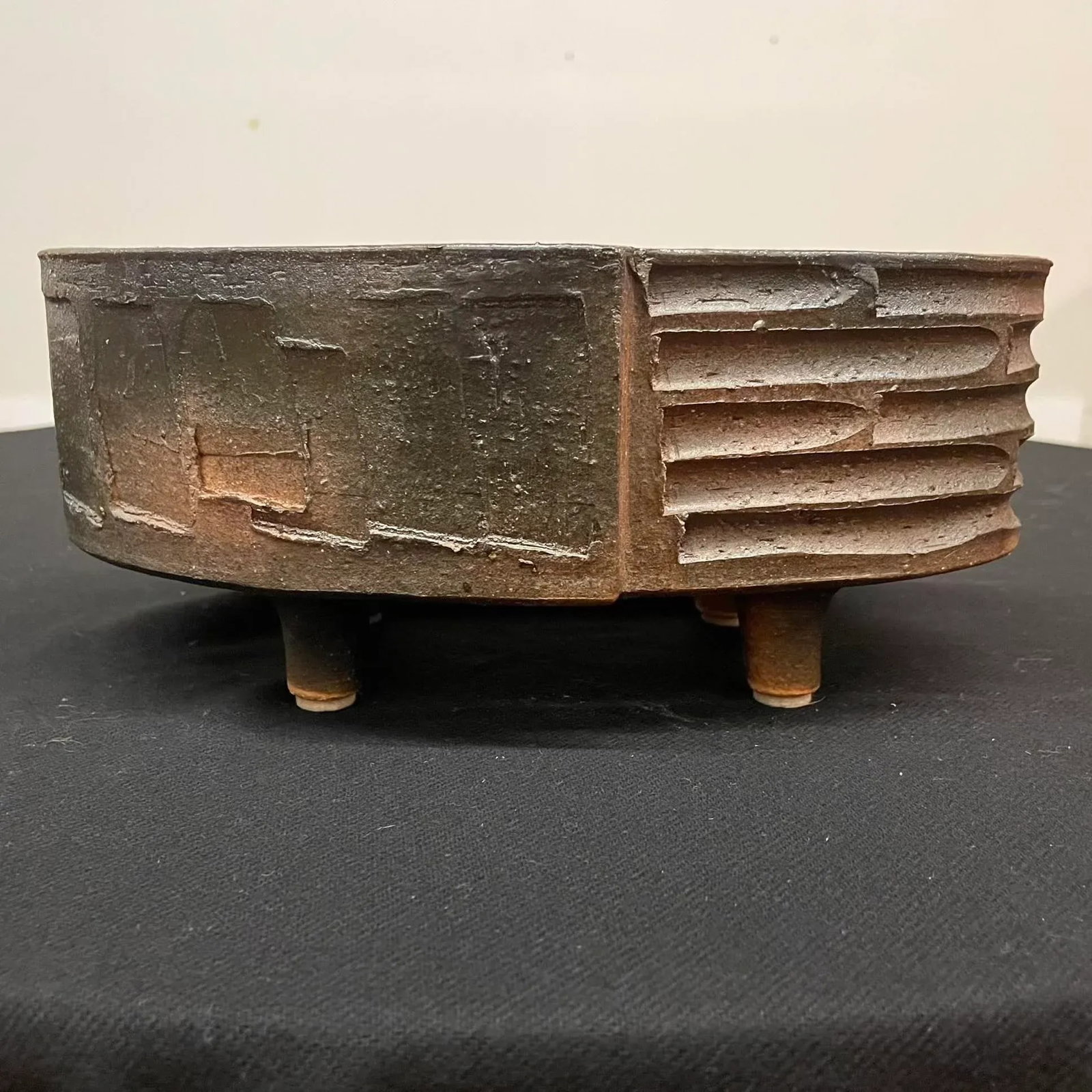 Oval Japanese Ikebana Planter, Footed Stoneware Vessel, Mid-20th Century - 5