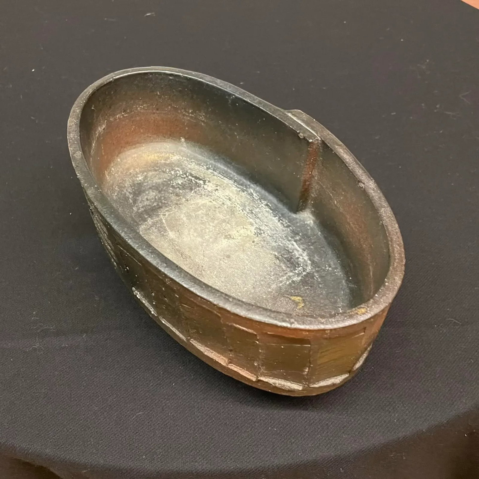 Oval Japanese Ikebana Planter, Footed Stoneware Vessel, Mid-20th Century - 7