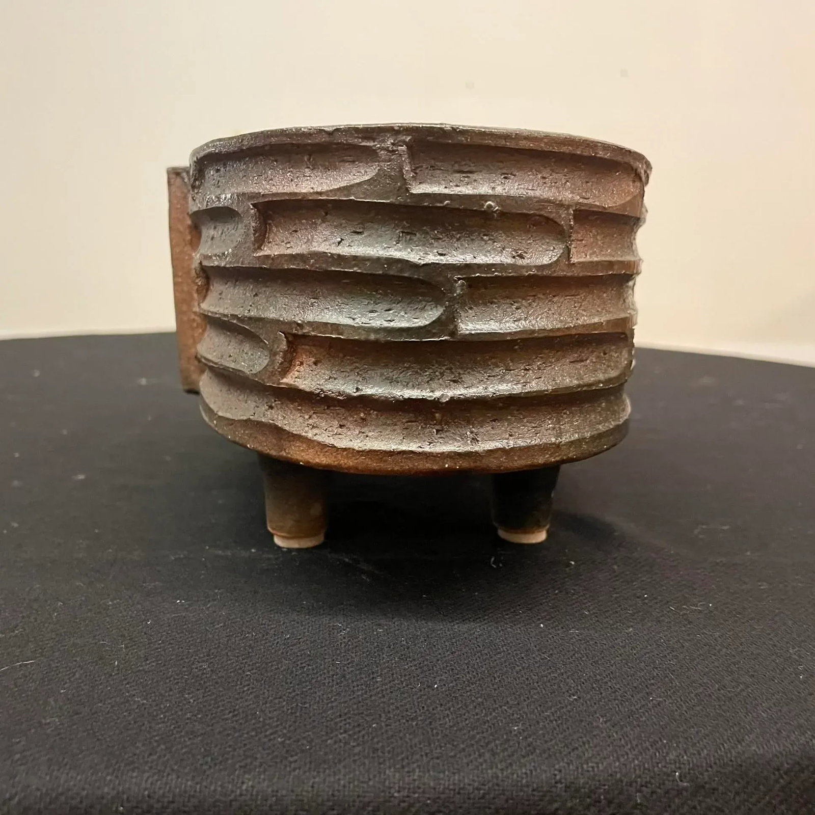 Oval Japanese Ikebana Planter, Footed Stoneware Vessel, Mid-20th Century - 9