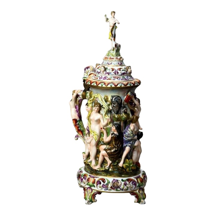 Oversized Antique Majolica Figural Footed Tankard With Classical Scene, Circa 1890 (1 of 10)