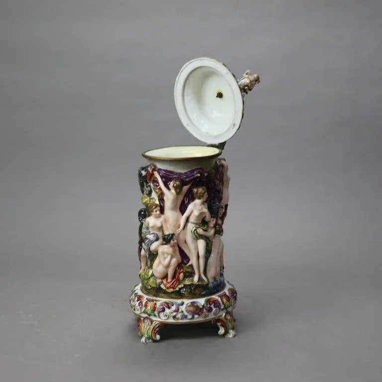 Oversized Antique Majolica Figural Footed Tankard With Classical Scene, Circa 1890 - 7