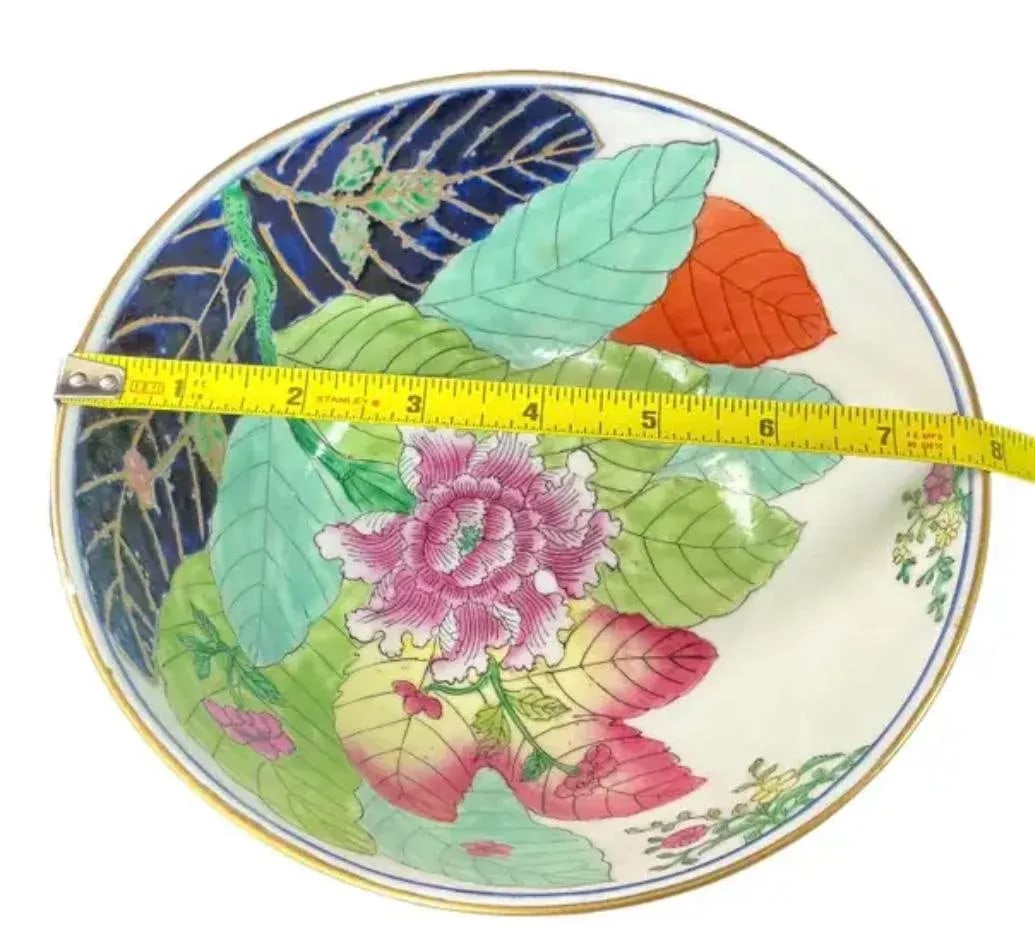 Vintage Chinese Export Tobacco Leaf Bowl With Gilt Rim - 5