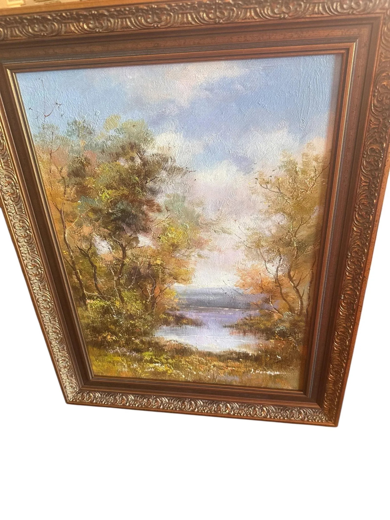 Antique Gold Framed Oil Painting Signed J. Reneau, France - 4