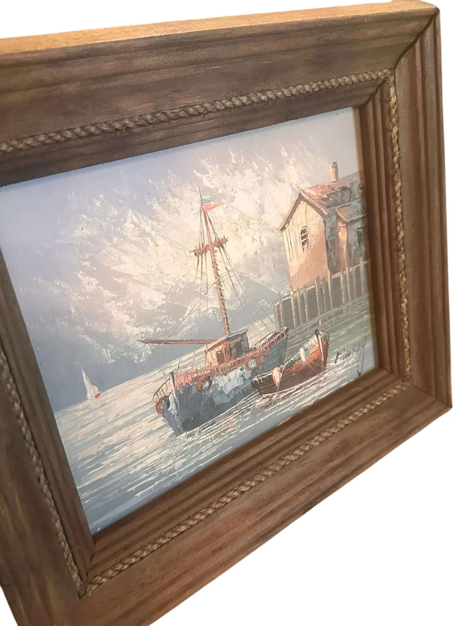 Vintage Oil on Board Harbor Scene Signed Markey - 2