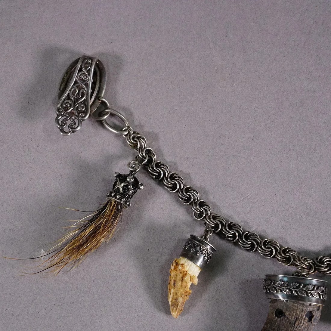 Vintage Bavarian Traditional Costume Jewelry Charivari With Hunting Pendants - 3