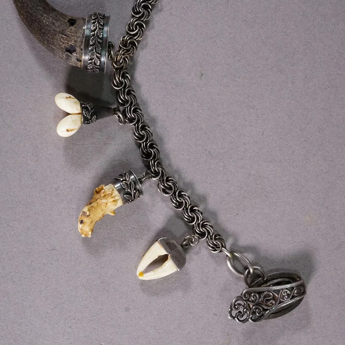 Vintage Bavarian Traditional Costume Jewelry Charivari With Hunting Pendants - 6