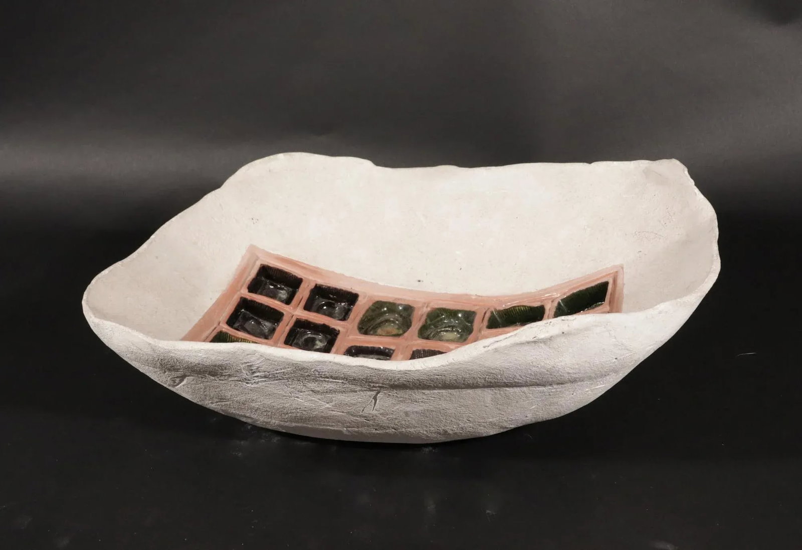 American Stoneware Pottery Rectangular Bowl With Box of Chocolate Design - 9