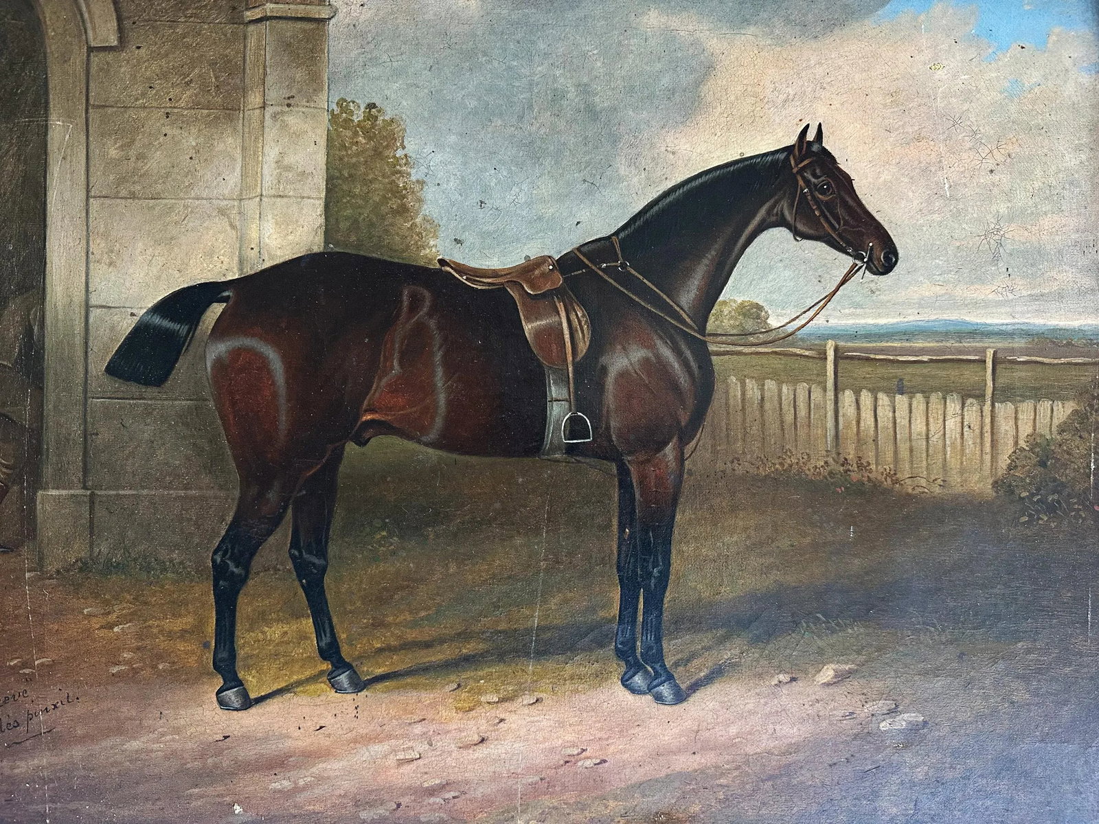 1800s Century "Reprieve" Antique Bay Hunter Horse Painting Oil on Canvas by Apelles - 2