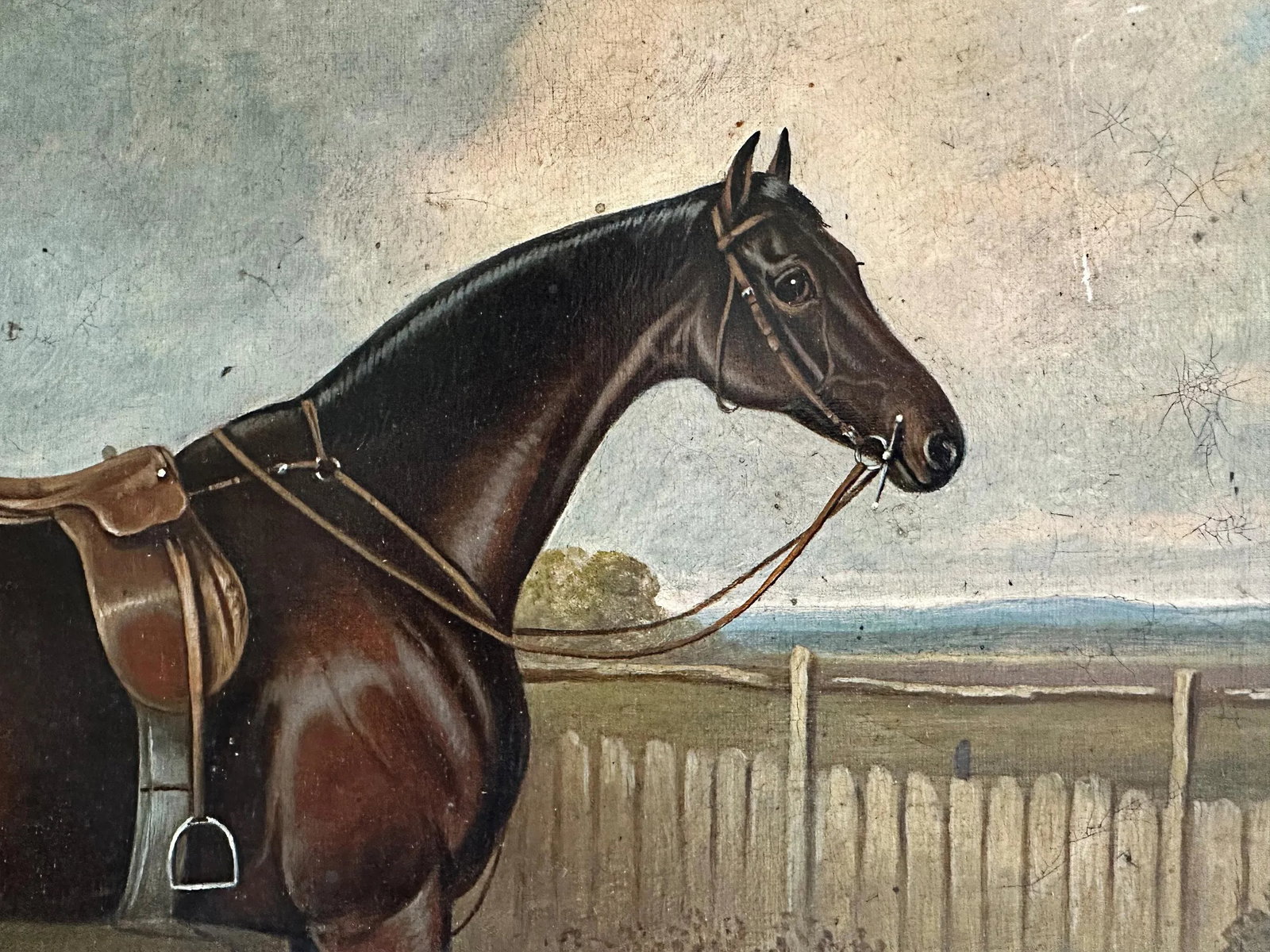 1800s Century "Reprieve" Antique Bay Hunter Horse Painting Oil on Canvas by Apelles - 4