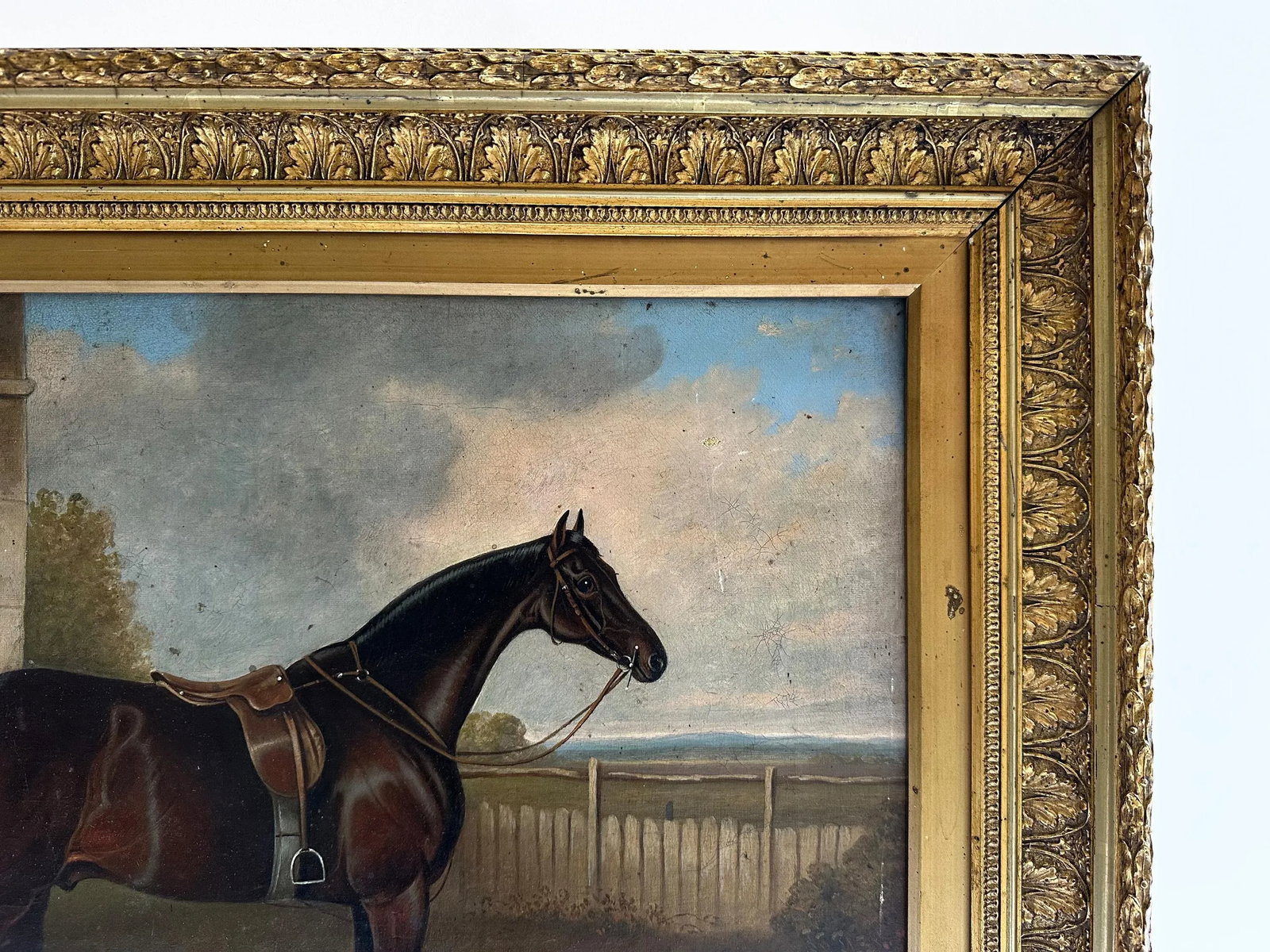1800s Century "Reprieve" Antique Bay Hunter Horse Painting Oil on Canvas by Apelles - 7