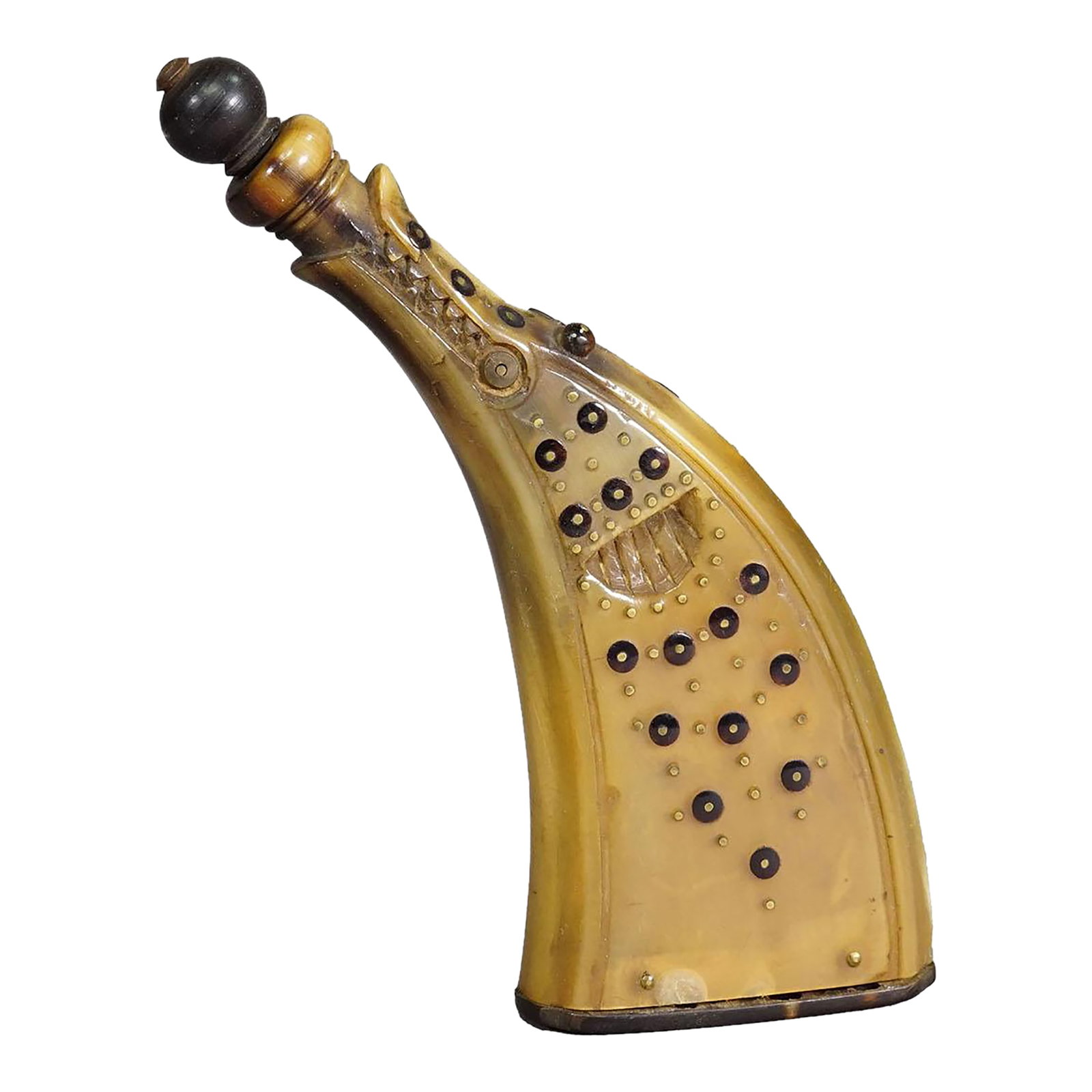 Antique Powder Flask Made of Horn With Decorations, Germany 19th Century (1 of 5)