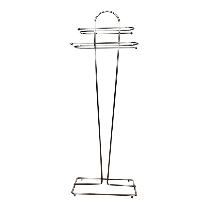 1970's Art Deco Chrome Valet / Rack: Vintage Mid century Modern towel rack for sale. It's in excellent condition, and really well made. It's made of chrome, and has an Art Deco design. It's a great piece to decorate, and can be used as