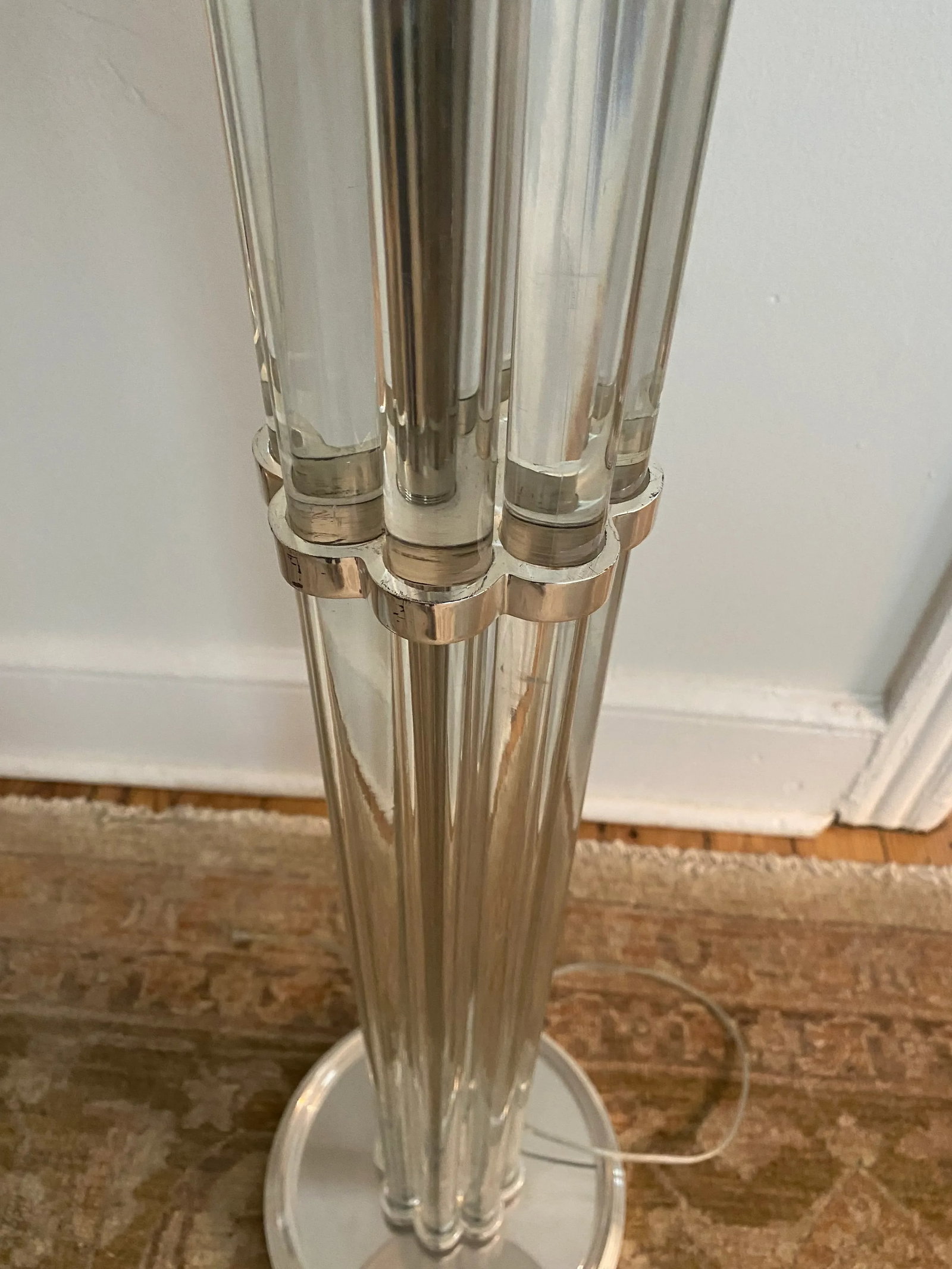 Heavy Pair of Hollywood Regency Crystal and Silver Metal Floor Lamps -a Pair - 3