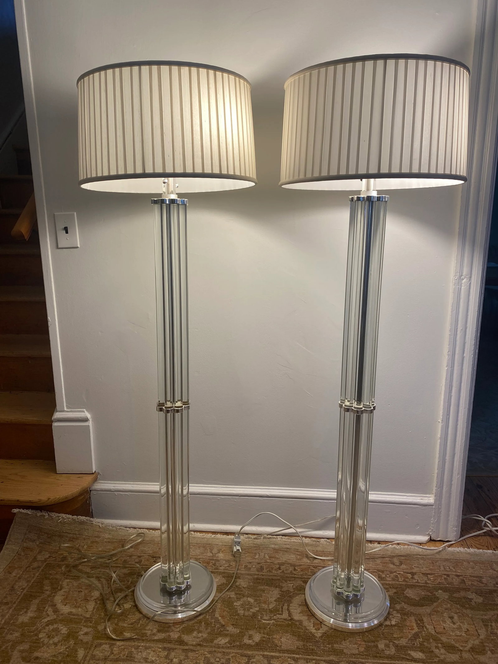 Heavy Pair of Hollywood Regency Crystal and Silver Metal Floor Lamps -a Pair - 6