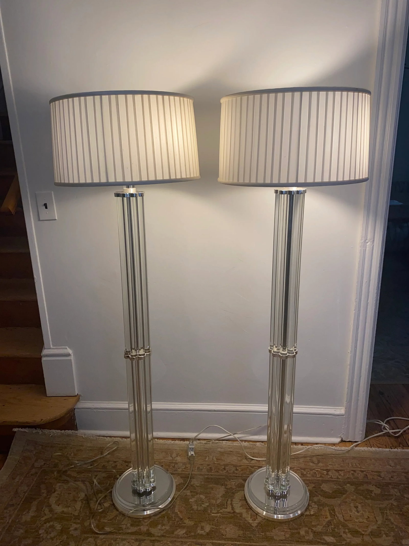 Heavy Pair of Hollywood Regency Crystal and Silver Metal Floor Lamps -a Pair - 8