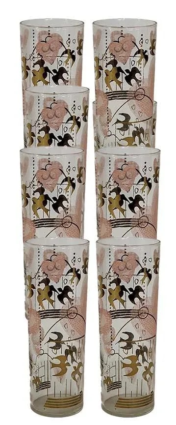 1950"s Federal Glass Co. Tom Collins Glasses Valentines Pattern - Set of 8 - 3