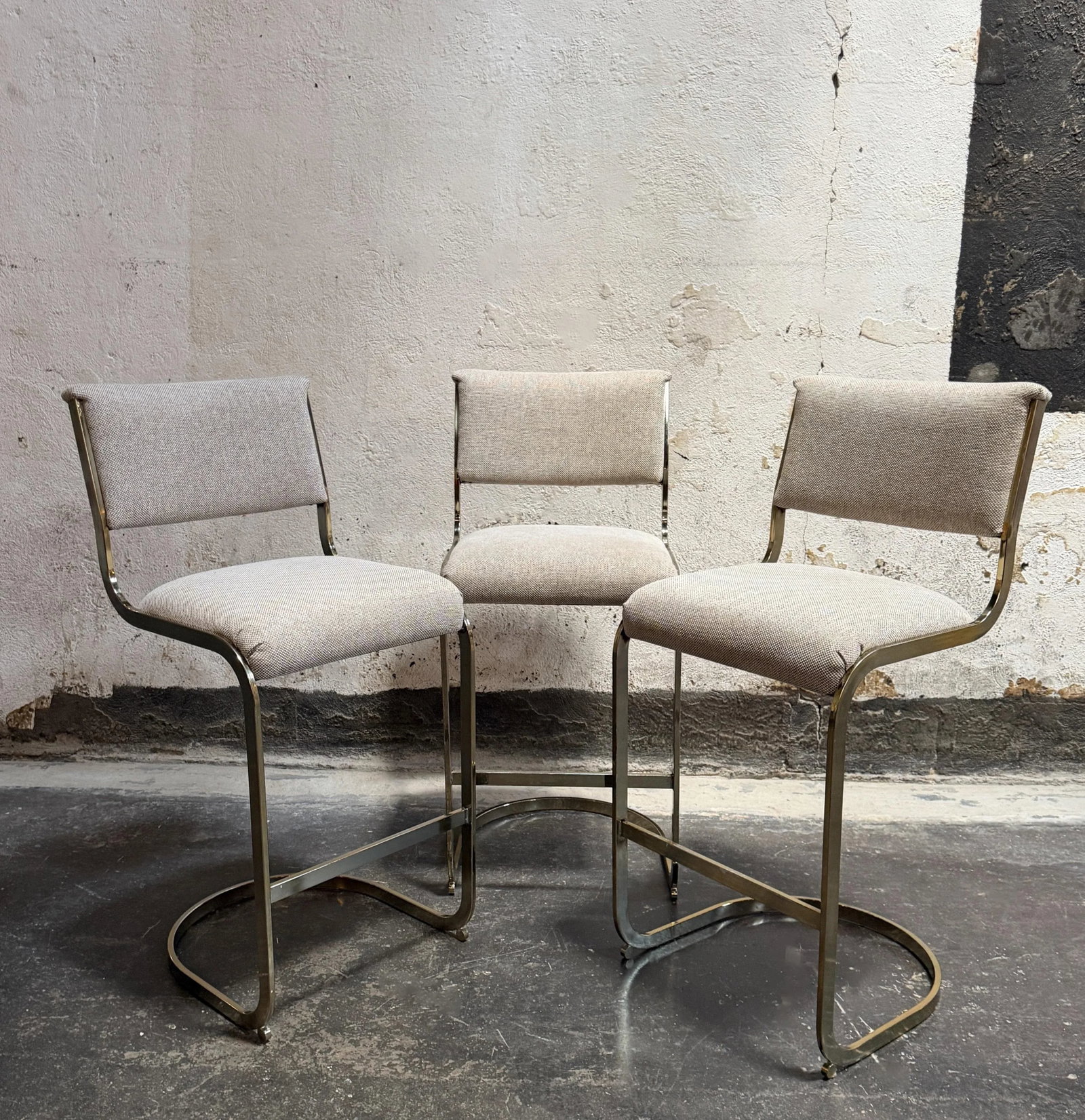 Set of Three Milo Baughman Style Modernist Brass Bar Stools by Cal-Style Circa 1970 - 10