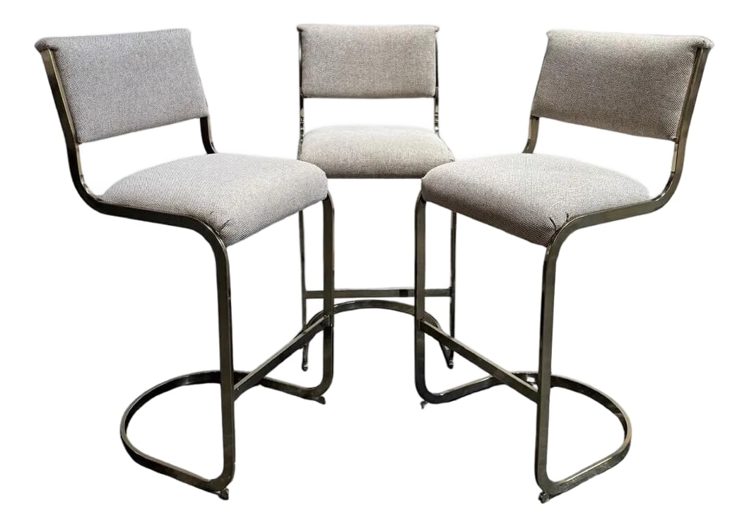 Set of Three Milo Baughman Style Modernist Brass Bar Stools by Cal-Style Circa 1970 (1 of 10)